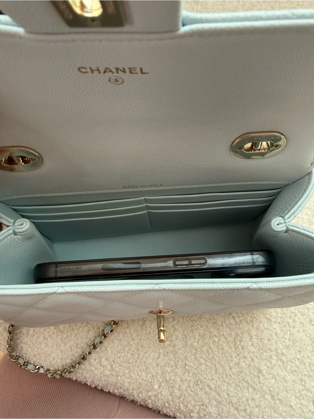 CHANEL Mini Quilted Top Handle Bag in Light Gray BRAND NEW